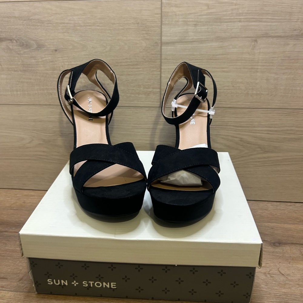 Sun + Stone black Lilla heels. Size 9.5